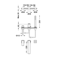 Monomando bañera repisa CUADRO-TRES acero - 0061610*AC - Tres