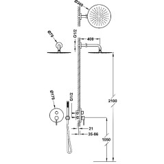 Kit monomando ducha empotrado 2-vías LOFT-TRES cromo - 20018011