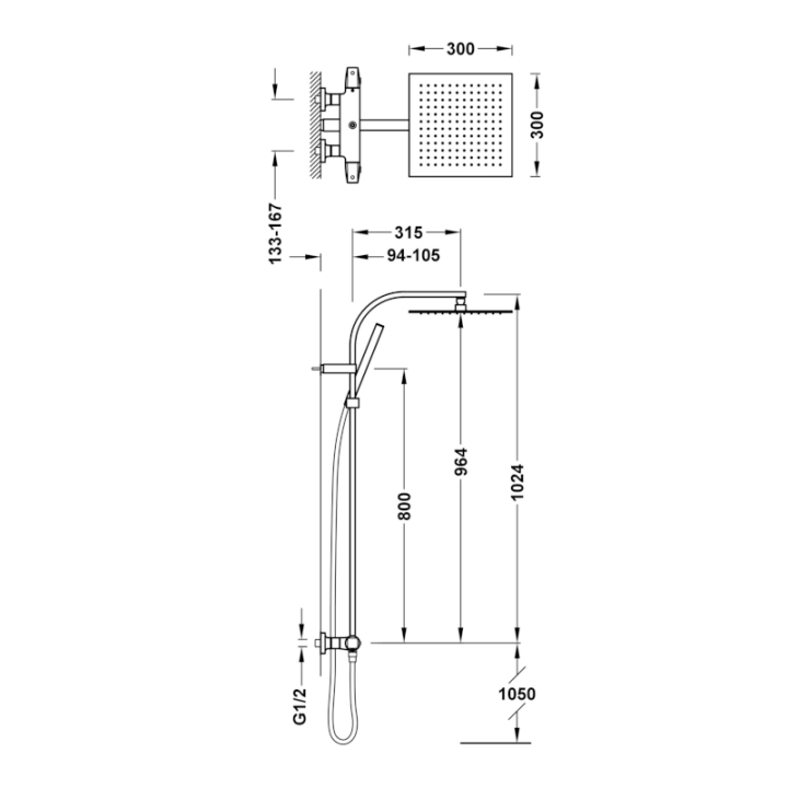 Conjunto termostático ducha OVER-WALL cromo - 19039305 2