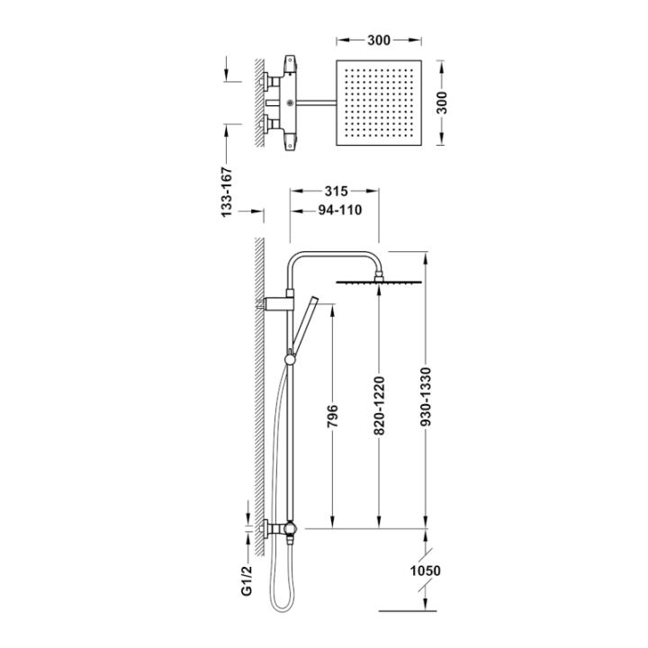 Conjunto termostático ducha OVER-WALL cromo - 19039307 2