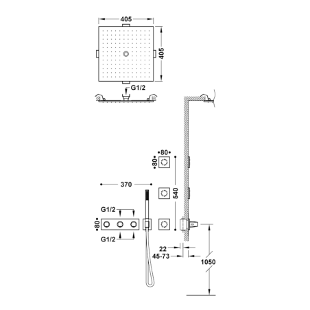 Kit termostático ducha empotrado 4-vías B-SYSTEM cromo - 30725406