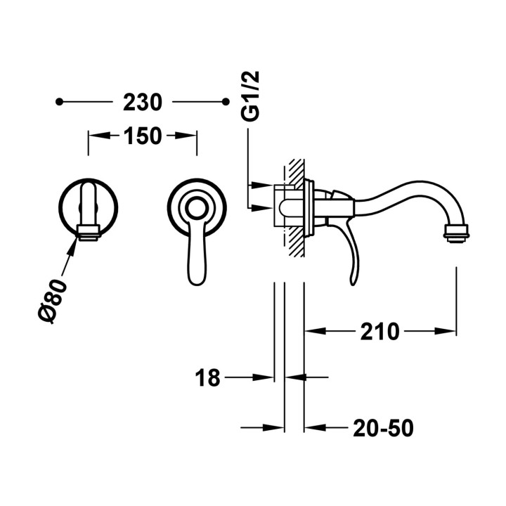 Monomando lavabo empotrado TRES-CLASIC cromo - 24220001 2