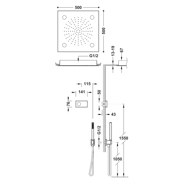 Kit termostático electrónico ducha empotrado 2-vías cromo - 09286562 2