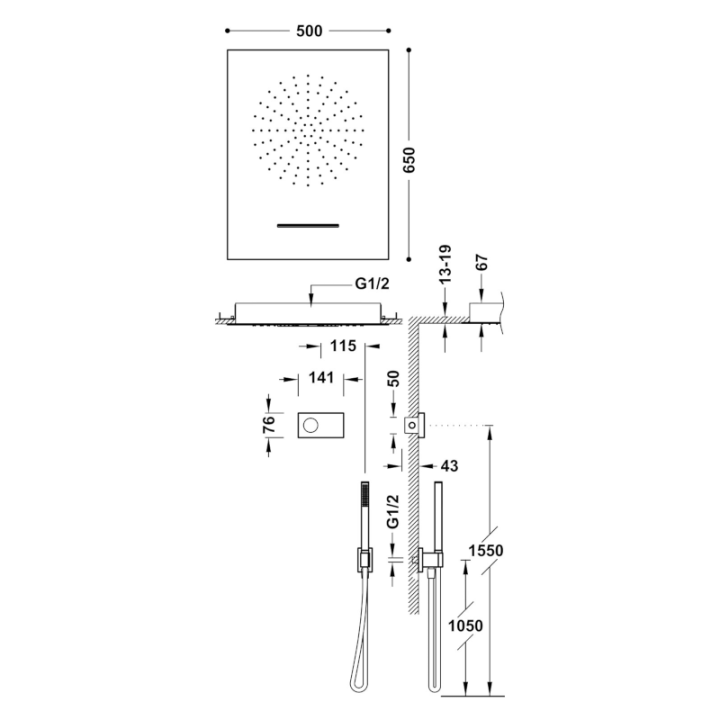Kit termostático electrónico ducha empotrado 3-vías cromo - 09286304 2
