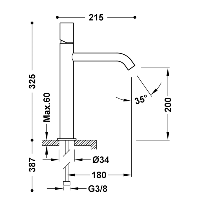 Monomando lavabo alto STUDY-TRES acero - 26130701AC 2