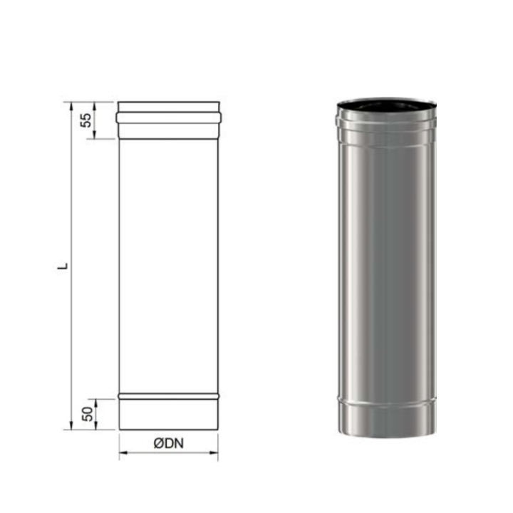 Tubo chimenea acero inoxidable S316 simple 1 metro 1