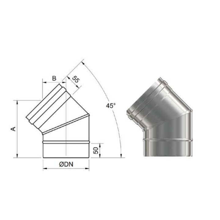 Codo acero inoxidable S316 simple 45º sectores 1