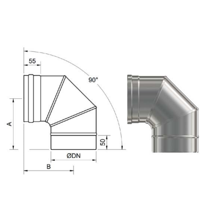 Codo acero inoxidable S316 simple 90º sectores 1