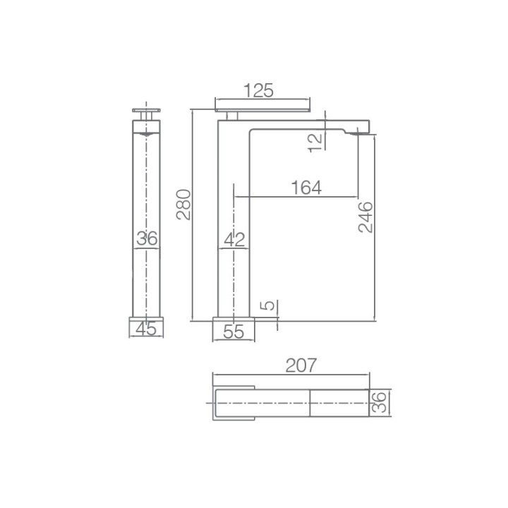 Monomando lavabo alto PISA black gun metal - BDP048-3BGM 2