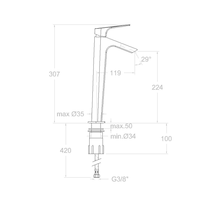 Monomando lavabo XL URBAN CHIC niquel cepillado- 211001NC 3