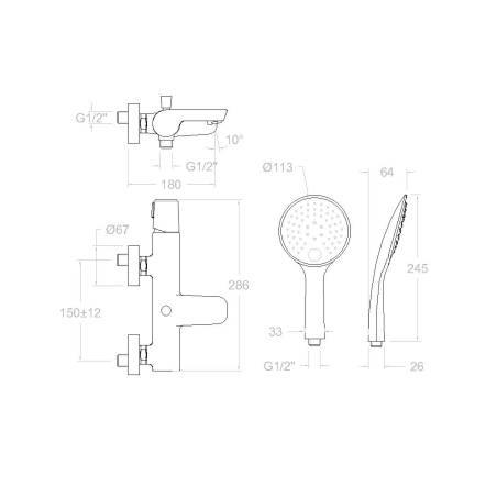 Monomando baño-ducha TZAR negro mate - 340501BTNM
