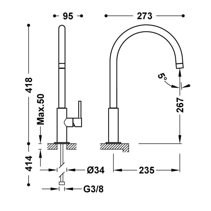 Monomando lavabo alto XL STUDY-TRES negro mate - 26290401NM 2