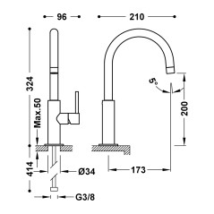 Monomando lavabo alto STUDY-TRES oro rosa mate - 26290402OPM