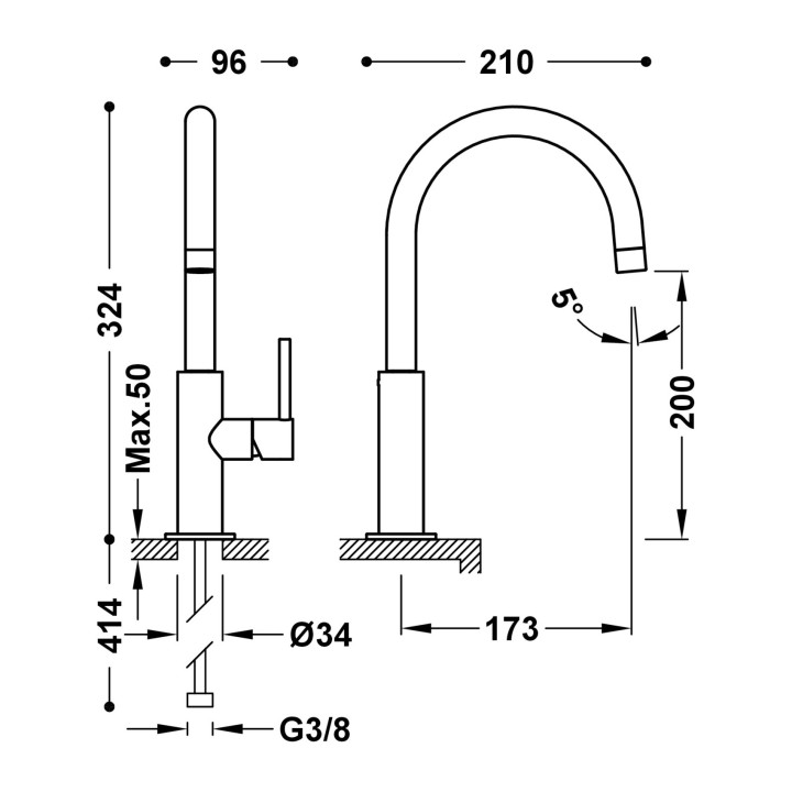 Monomando lavabo alto STUDY-TRES oro rosa mate - 26290402OPM 2