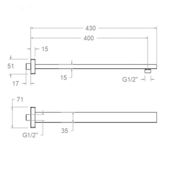 Brazo pared cuadrado HIDROTERAPIA cromo - BK400 2