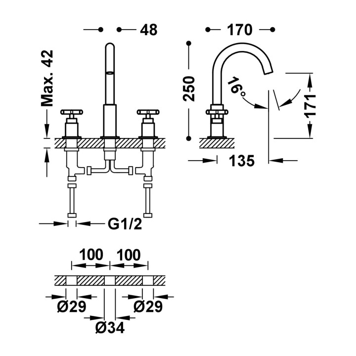 Bimando lavabo MONTBLANC-TRES cromo - 28310501 2