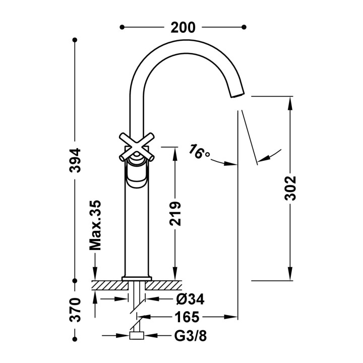 Bimando lavabo alto XL MONTBLANC-TRES cromo - 28380301 2