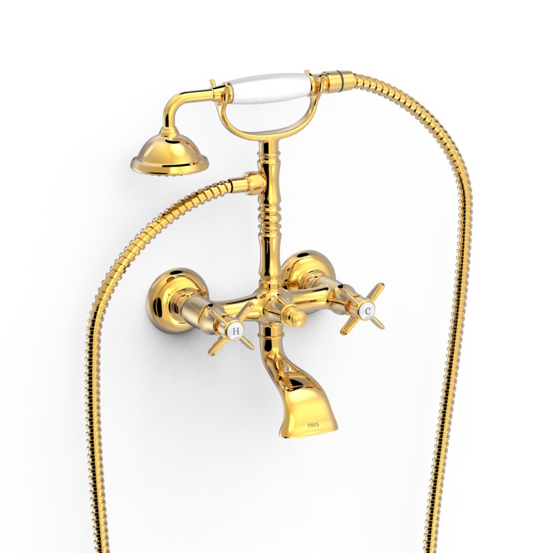 Bimando baño-ducha mural TRES-CLASIC oro brillo - 24217601OR