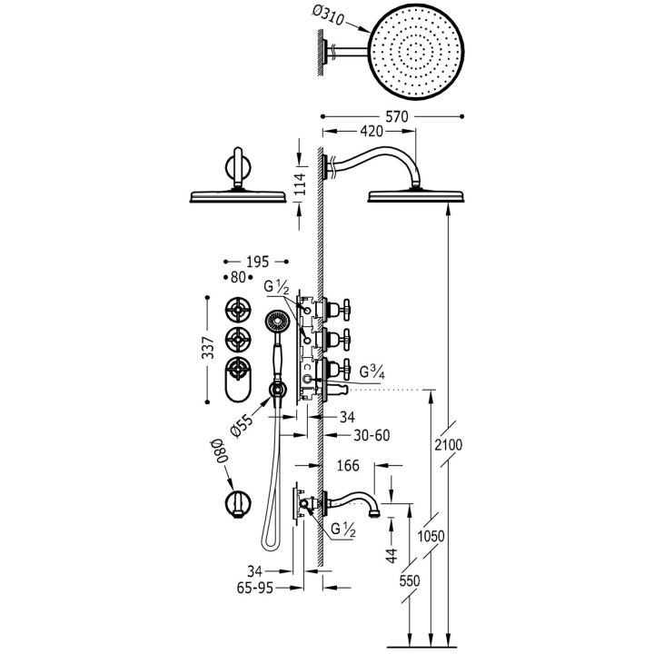 Kit termostático baño-ducha 3-v block system TRES-CLASIC cromo - 24235301 2