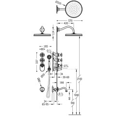 Kit termostático empotrado block system TRES-CLASIC latón viejo mate - 24235301LM