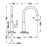 Monomando lavabo alto maneta lateral STUDY-TRES negro mate - 26290402NM 2