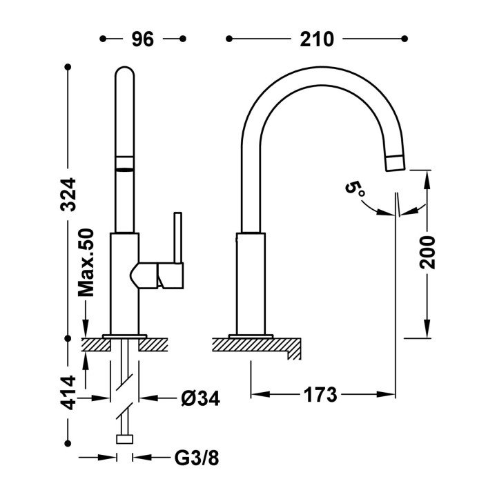 Monomando lavabo alto maneta lateral STUDY-TRES negro mate - 26290402NM 2