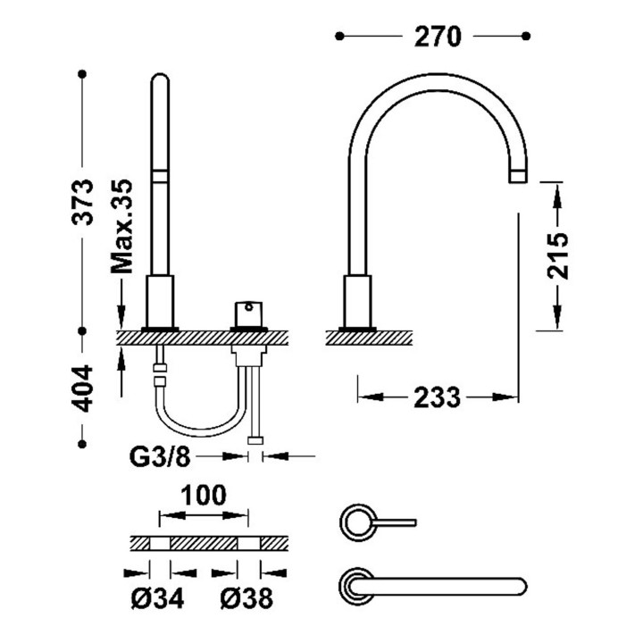 Monomando lavabo repisa STUDY-TRES acero - 26110501AC 2