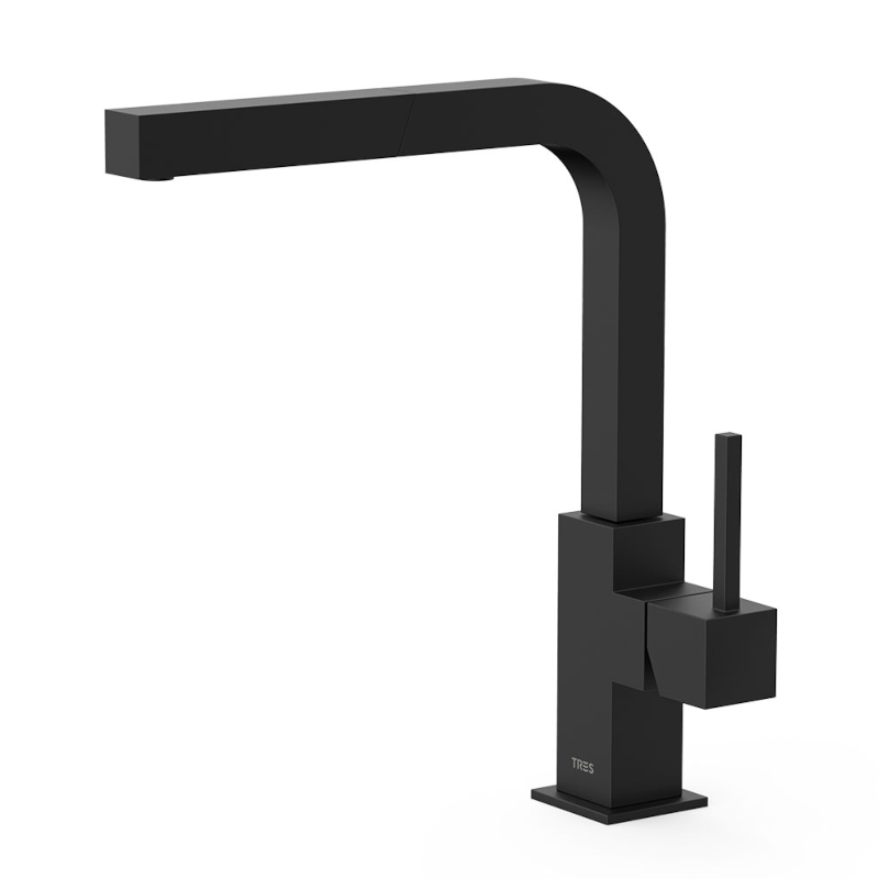 Monomando fregadero caño extraíble CUADRO-TRES negro mate - 006437NM