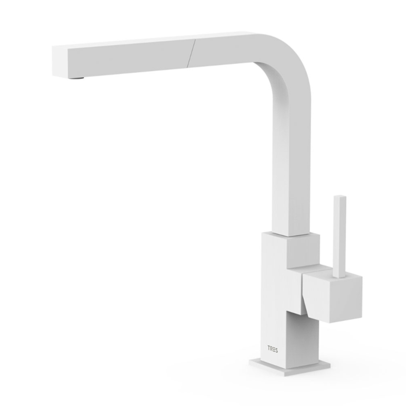 Monomando fregadero caño extraíble CUADRO-TRES blanco mate - 006437BM