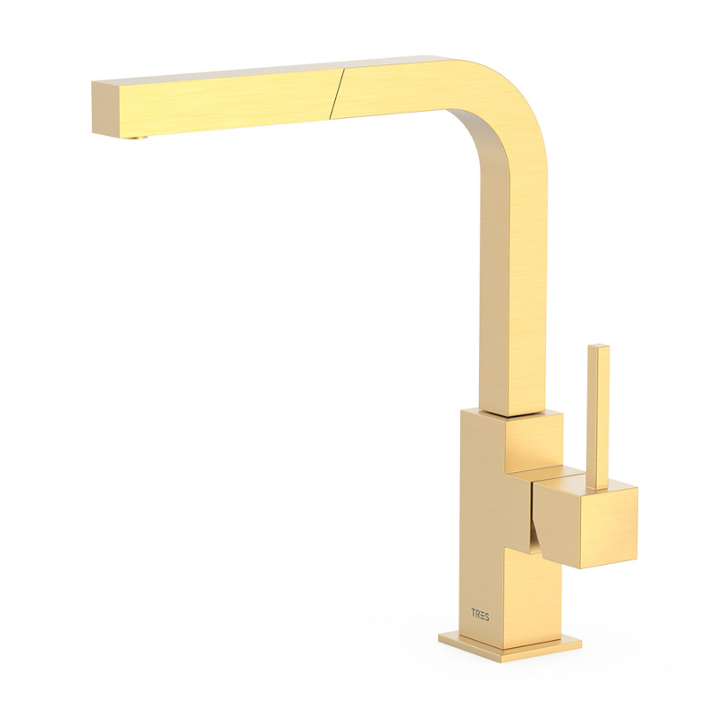 Monomando fregadero caño extraíble CUADRO-TRES oro mate - 006437OM