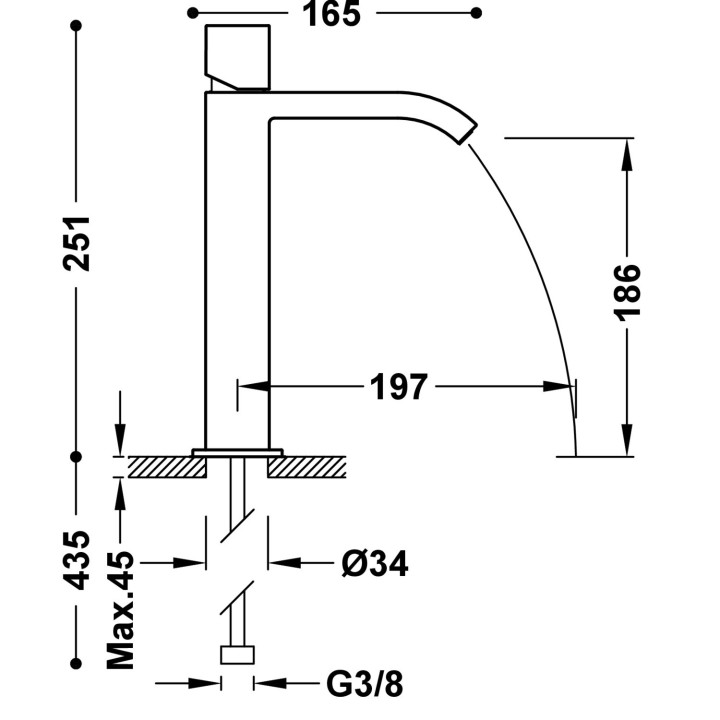 Monomando lavabo alto cascada CUADRO-TRES cromo - 00661002 2
