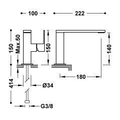 Monomando lavabo maneta lateral CUADRO-TRES acero - 00620501AC