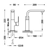 Monomando lavabo maneta lateral CUADRO-TRES cromo - 106603 2