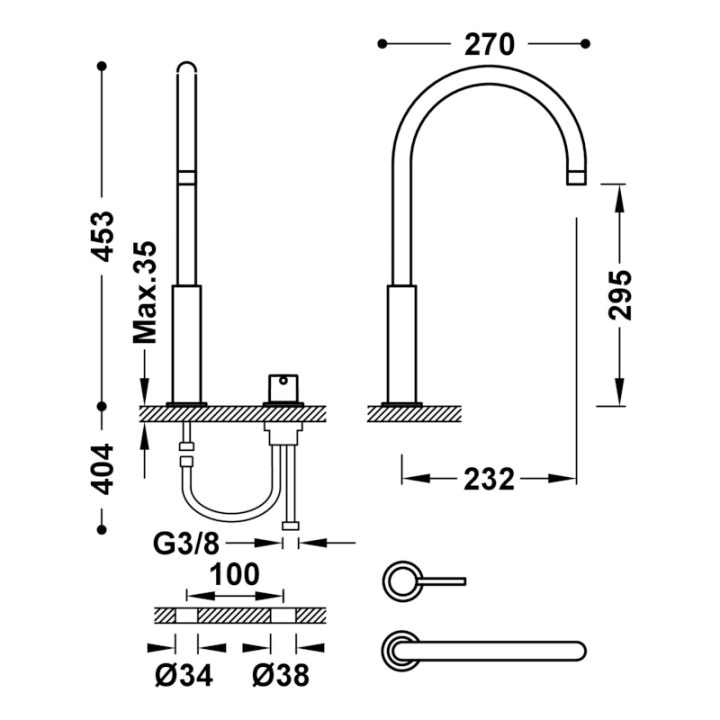 Monomando lavabo alto STUDY-TRES blanco mate - 26110502BM 2