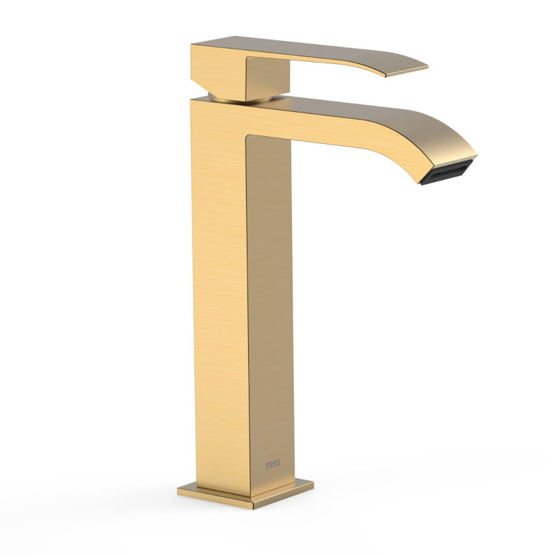 Monomando lavabo alto cascada CUADRO-TRES oro mate - 00661001OM