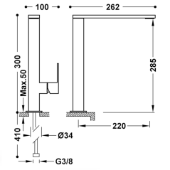 Monomando lavabo alto maneta lateral CUADRO-TRES acero - 00648501AC