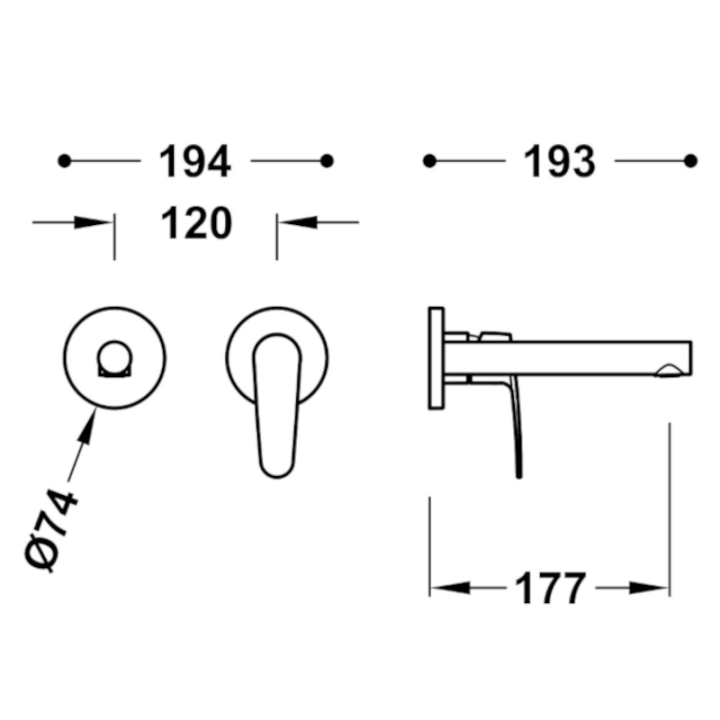 Monomando lavabo empotrado FLAT-TRES cromo - 2203002* 2