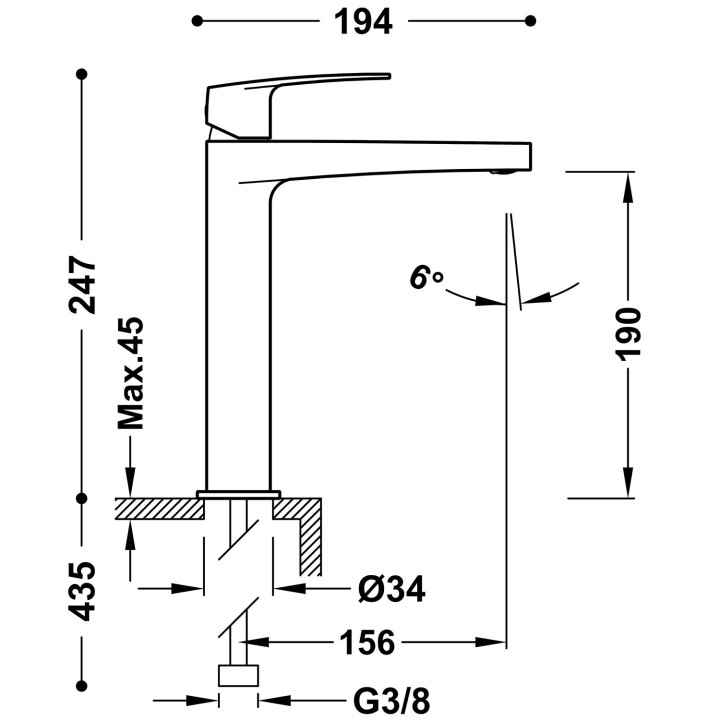 Monomando lavabo alto FLAT-TRES cromo - 22020401 2