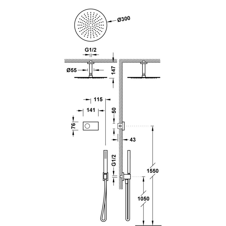 Kit termostático electrónico ducha empotrado 2-vías SHOWER-TECHNOLOGY cromo - 09286567 2