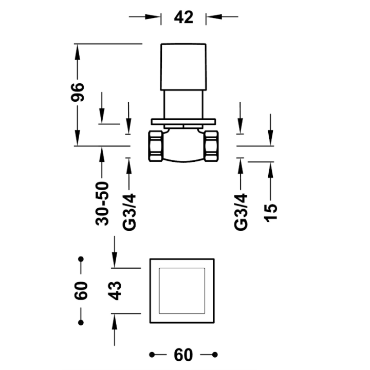 Llave de paso empotrada 3/4" CUADRO-TRES cromo - 107511 2