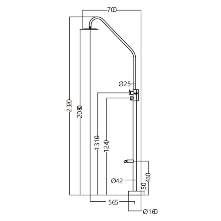 Columna ducha jardín piscina DAKOTA acero S316 negro mate - GPD003/ANG 7