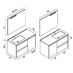 Mueble baño suspendido ALFA COMPACT 2 cajones 1 puerta lavabo Enzo - Royo Group