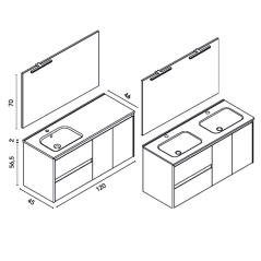 Mueble baño suspendido ALFA COMPACT 120 cm lavabo integrado - Royo Group