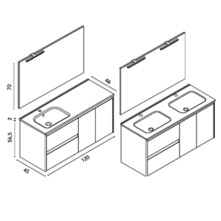 Mueble baño suspendido ALFA COMPACT 120 cm lavabo integrado - Royo Group