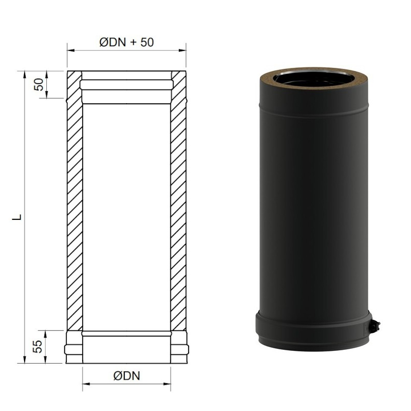 Tubo chimenea negro mate doble 1 metro Tubo chimenea negro mate doble 1 metro