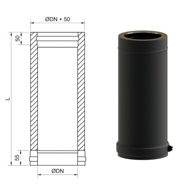 Tubo chimenea negro mate doble 1 metro 1