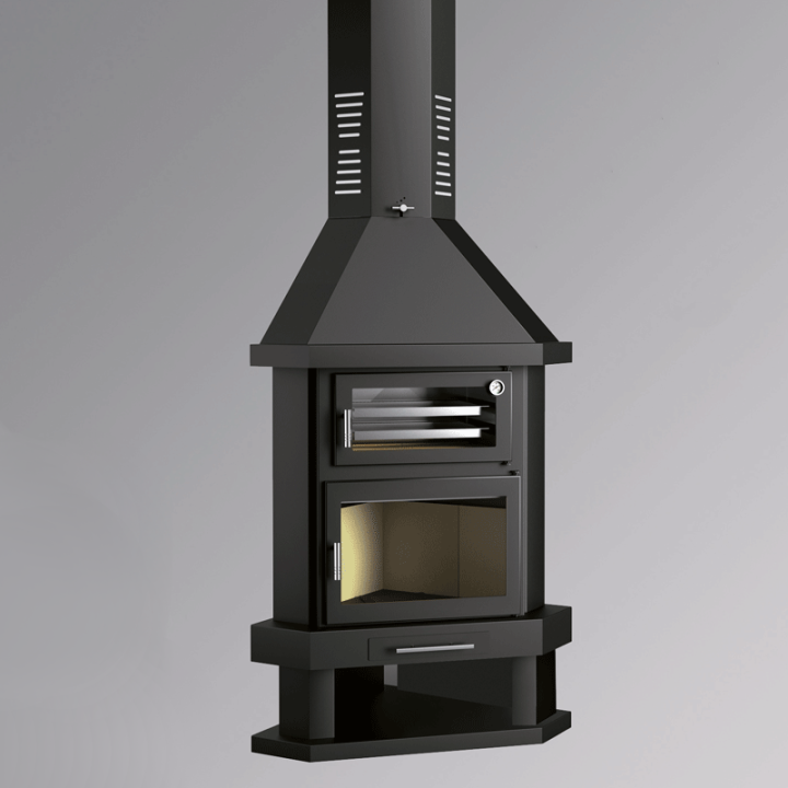 Chimenea metálica rincón con horno C-300 RH - FM Calefacción 2