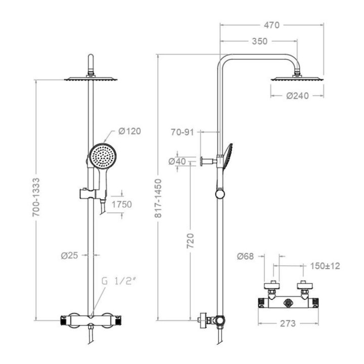 Conjunto termostático ducha TERMOTECH cromo - 965402RP240 2