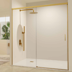 Mampara de ducha STYLO 1F1C frontal oro cepillado - SBX Imex