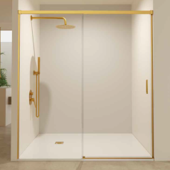 Mampara de ducha STYLO 1F1C frontal oro cepillado